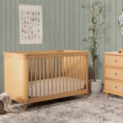 Marin with Cane 3-in-1 Convertible Crib - Honey and Honey Cane