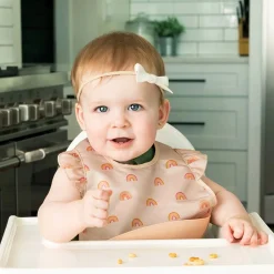 Mess proof Silicone Pocket Bib Ruffle - Boho Rainbow