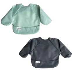 Mess-proof Full Sleeve Bib 2 Pack - Sage / Charcoal