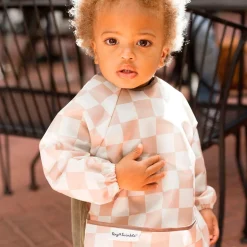 Mess-proof Full Sleeved Bib - Brown Checkers 6-24m