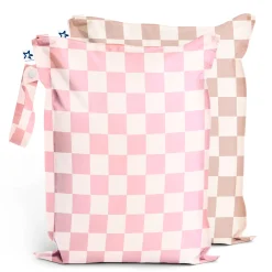 Mess-proof Wet Bags 2-Pack - Pink / Brown Checkers