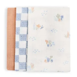 Organic Baby Muslin Blanket Set of 3 - Coastline