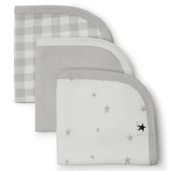 Organic Cotton 3-Pack Washcloth - Grey Stars