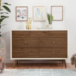 Palma 7-Drawer Double Dresser - Warm White / Natural Walnut