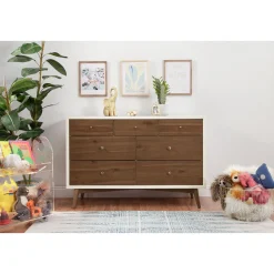 Palma 7-Drawer Double Dresser - Warm White / Natural Walnut