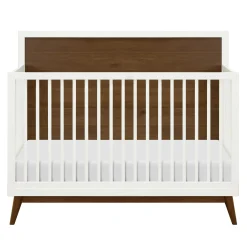 Palma Mid-Century 4-in-1 Convertible Crib with Toddler Bed Conversion - Warm White / Natural Walnut