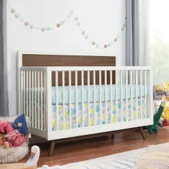 Palma Mid-Century 4-in-1 Convertible Crib with Toddler Bed Conversion - Warm White / Natural Walnut