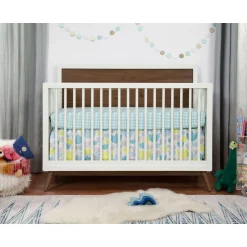 Palma Mid-Century 4-in-1 Convertible Crib with Toddler Bed Conversion - Warm White / Natural Walnut