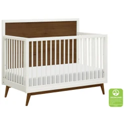 Palma Mid-Century 4-in-1 Convertible Crib with Toddler Bed Conversion - Warm White / Natural Walnut