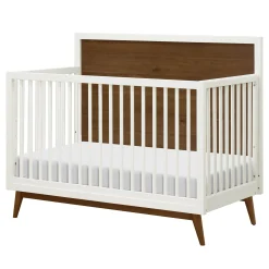 Palma Mid-Century 4-in-1 Convertible Crib with Toddler Bed Conversion - Warm White / Natural Walnut