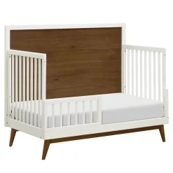 Palma Mid-Century 4-in-1 Convertible Crib with Toddler Bed Conversion - Warm White / Natural Walnut