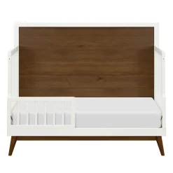Palma Mid-Century 4-in-1 Convertible Crib with Toddler Bed Conversion - Warm White / Natural Walnut