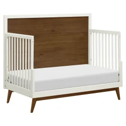 Palma Mid-Century 4-in-1 Convertible Crib with Toddler Bed Conversion - Warm White / Natural Walnut