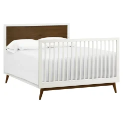 Palma Mid-Century 4-in-1 Convertible Crib with Toddler Bed Conversion - Warm White / Natural Walnut