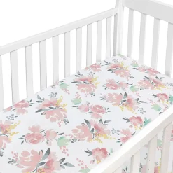 Percale Crib Sheet - Watercolour Flowers