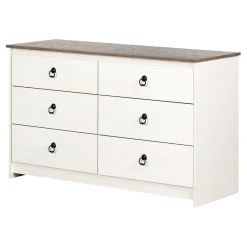 Plenny 6-Drawer Double Dresser Storage Unit - White Wash and Oak