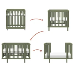 Pogo 8-in-1 Convertible Crib with All-Stages Conversion Kits - Olive