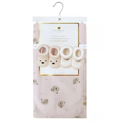 Printed Plush Blanket With Socks - Pink