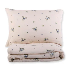 Quilted Comforter & Pillowcase - Muslin Blueberry