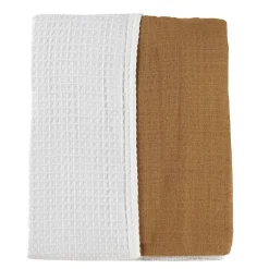 Reversible Muslin Waffle Blanket - Brown / White