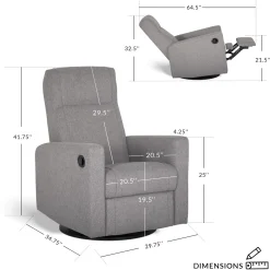 Rocking and Swivel Armchair Nelly - Como Dove Grey / Black - Motorized Electric