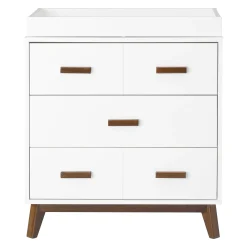 Scoot 3-Drawer Changer Dresser - White / Walnut Finish