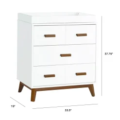 Scoot 3-Drawer Changer Dresser - White / Walnut Finish