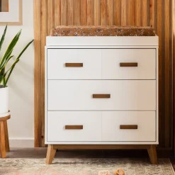 Scoot 3-Drawer Changer Dresser - White / Walnut Finish