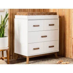 Scoot 3-Drawer Changer Dresser - White / Walnut Finish