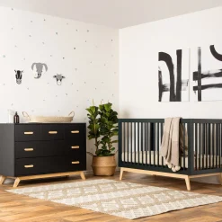 Soho 3-in-1 Convertible Crib - Black / Natural