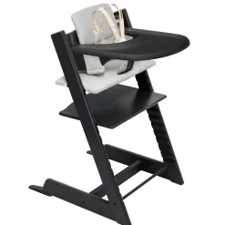 Tripp Trapp® High Chair V2 Black, Nordic Grey Cushion and Stokke® Tray