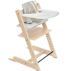 Tripp Trapp® High Chair V2 Natural, Nordic Grey Cushion and Stokke® Tray