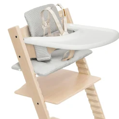 Tripp Trapp® High Chair V2 Natural, Nordic Grey Cushion and Stokke® Tray