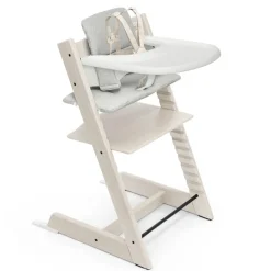 Tripp Trapp® High Chair V2 Whitewash, Nordic Grey Cushion and Stokke® Tray