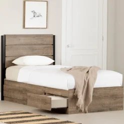Twin Bed and Headboard Set - Arlen Weathered Oak