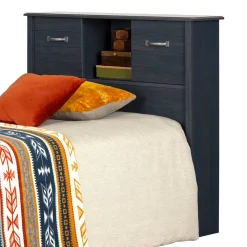Twin Bed Bookcase Headboard with Sliding Doors - Blueberry