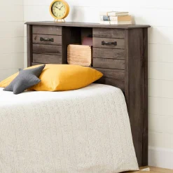 Twin Bed Bookcase Headboard with Sliding Doors Asten - Fall Oak