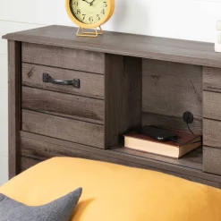 Twin Bed Bookcase Headboard with Sliding Doors Asten - Fall Oak