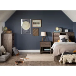 Twin Bookcase Headboard with Doors Ulysses - Fall Oak