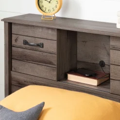 Twin Bookcase Headboard with Doors Ulysses - Fall Oak