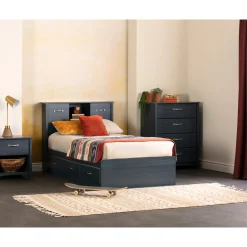 Twin Bookcase Headboard with Doors - Ulysses Blueberry