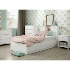 Twin Mates Bed with 3 Drawers - Little Smileys Pure White