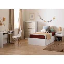 Twin Mates Bed with 3 Drawers - Hourra Pure White