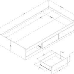 Twin Mates Bed with 3 Drawers - Hourra Gray Oak