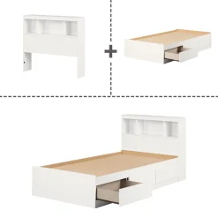 Twin Mates Bed With Bookcase Headboard Set - Reevo Pure White