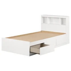 Twin Mates Bed With Bookcase Headboard Set - Reevo Pure White