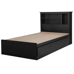 Twin Mates Bed With Bookcase Headboard Set - Vito Pure Black
