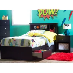 Twin Mates Bed With Bookcase Headboard Set - Vito Pure Black
