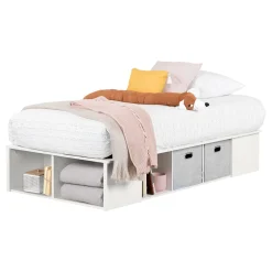Twin Platform Bed with Baskets Flexible - Pure White