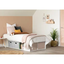 Twin Platform Bed with Baskets Flexible - Pure White